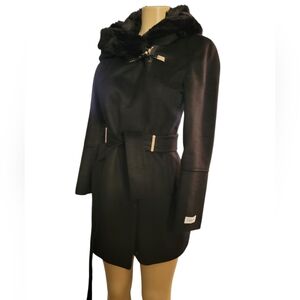 Calvin Klein Wool Faux Fur Lined Hood Classic Coat Jacket Winter Demure